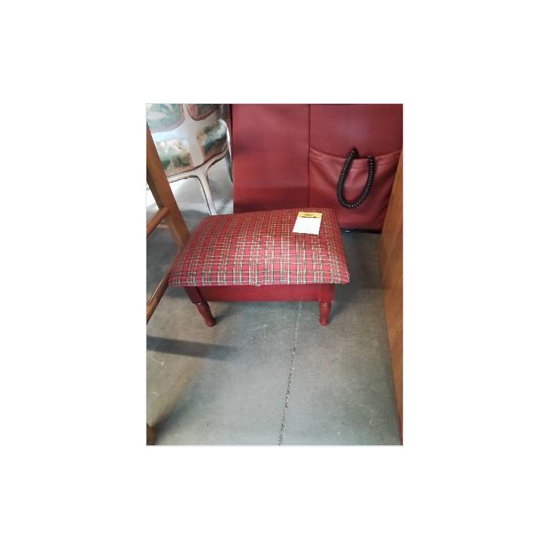 REPOSE PIEDS COFFRE BOIS ROUGE CAPITONNÉ TISSU ECOSSAIS 