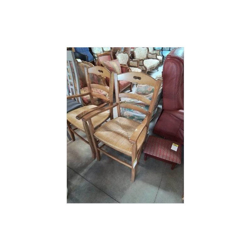 FAUTEUIL DE CHEMINÉE BOIS CLAIR PAILLÉ DOSSIER A POIGNÉE 