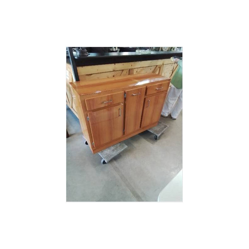 BUFFET DE CUISINE BOIS CLAIR 3 PORTES 2 TIROIRS ANNÉES 60