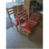 4 CHAISES BOIS PEINT CHOCOLAT ASSISE SKAÏ ROUGE ANNÉES 50