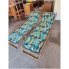 LIT DE CAMP PLIANT MÉTAL DORÉ TISSU BLEU FLEURI ANNÉES 70