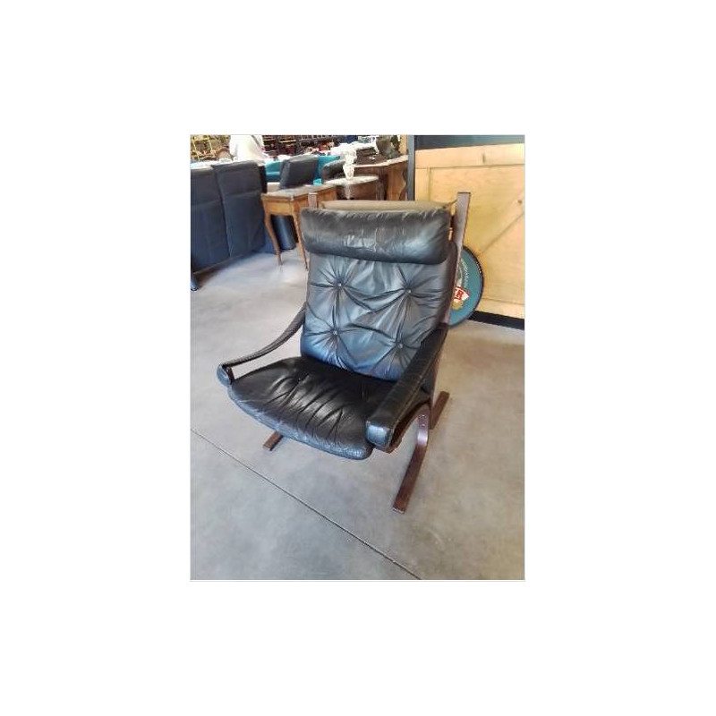 FAUTEUIL CUIR NOIR MODÈLE SIESTA PAR INGMAR RELLING(1920-2002) POUR WESTNOFA ANNÉES 70