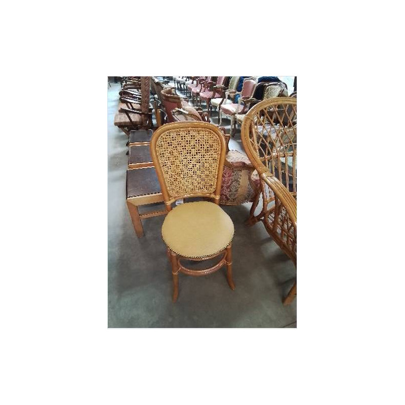 CHAISE ROTIN ET VANNERIE ASSISE TISSU JAUNE