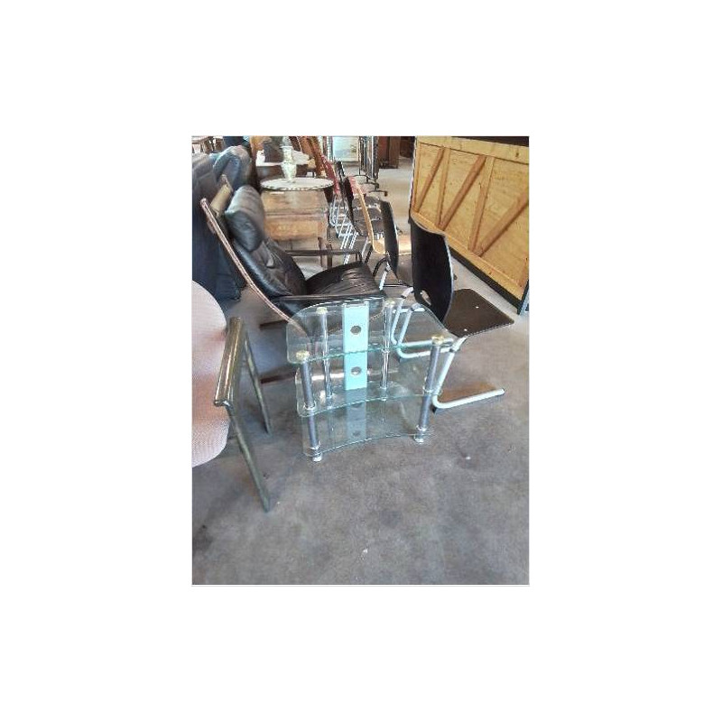 MEUBLE TV MÉTAL CHROMÉ 3 TABLETTES VERRE