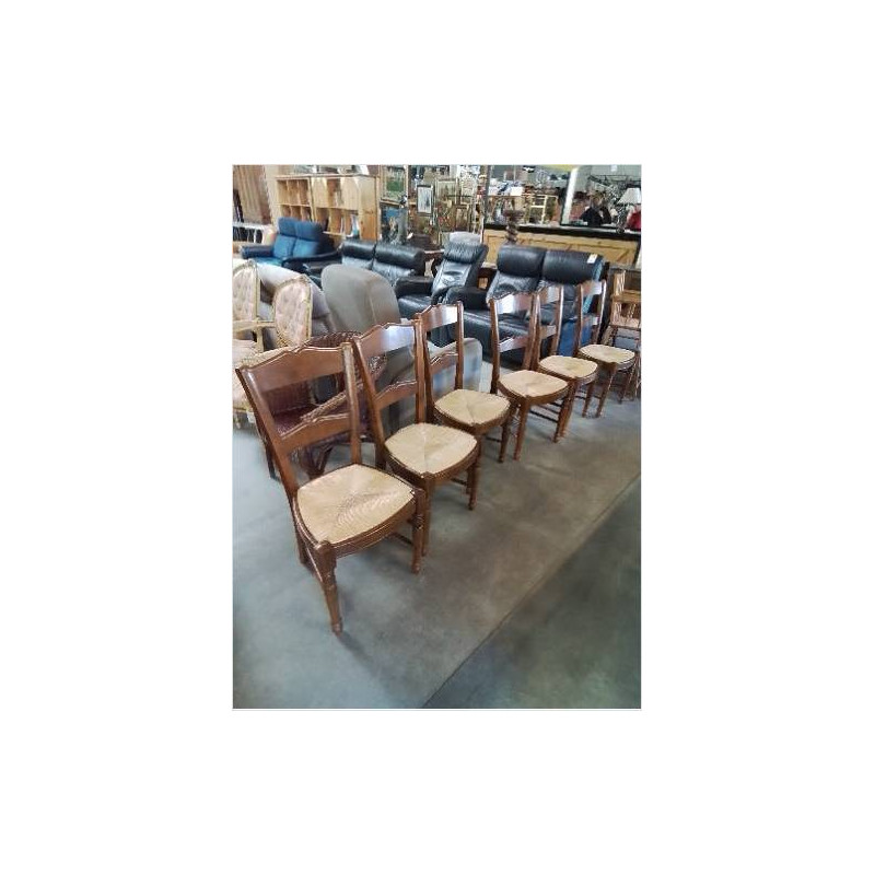 6 CHAISES BOIS PAILLÉ DOSSIER MOUSTACHE 