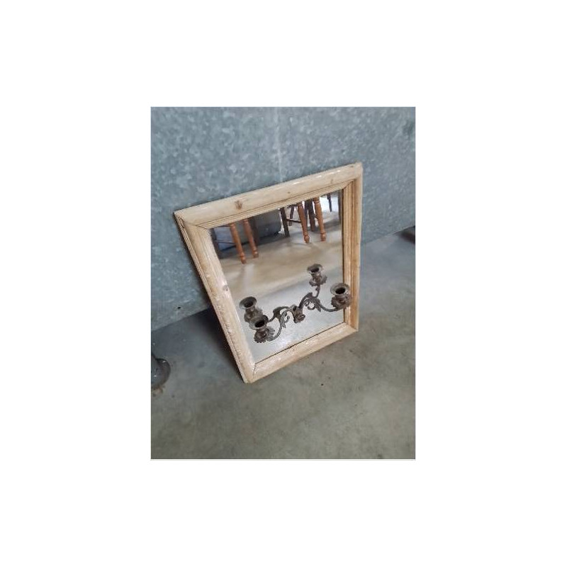  MIROIR RECTANGULAIRE BOIS NATUREL AVEC CHANDELIER METAL EN APPLIQUE 