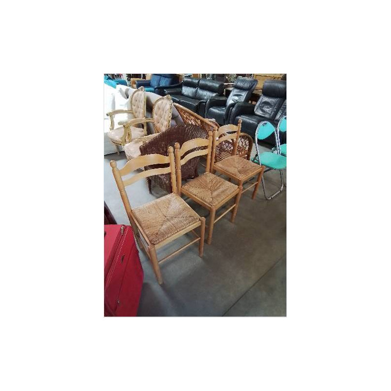3 CHAISES DE CUISINE BOIS CLAIR PAILLÉ 