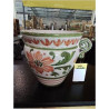 CACHE POT CÉRAMIQUE ECRU VERT AUX FLEURS 2 ANSES