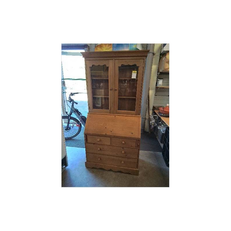 SCRIBAN 2 PORTES VITRÉES 4 TIROIRS PIN