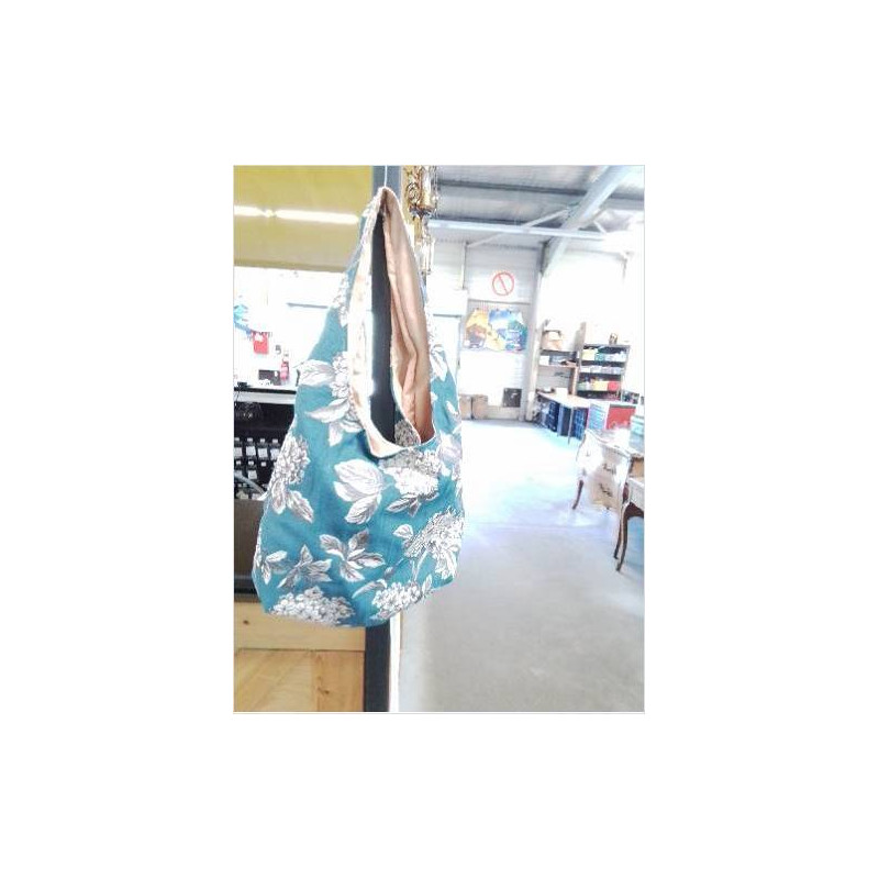 SAC EPAULE TISSU FLEURS GRIS ET BLEU