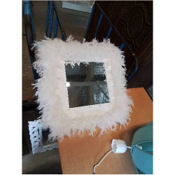 MIROIR CARRÉ BLANC PLUMES