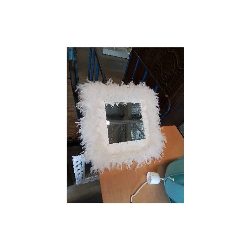MIROIR CARRÉ BLANC PLUMES
