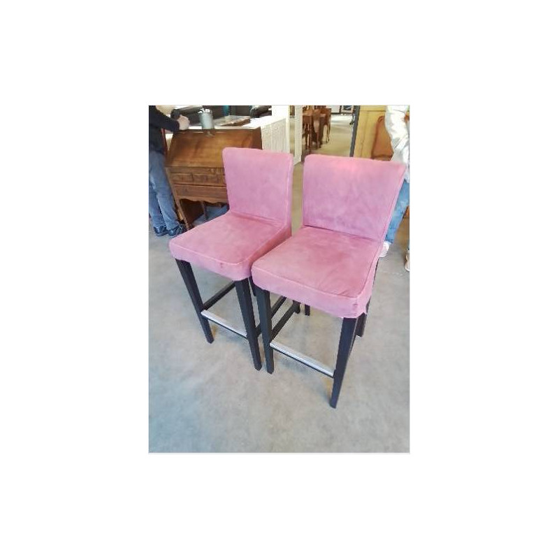 PAIRE DE TABOURET DE BAR BOIS NOIR ASSISE TISSU MAUVE