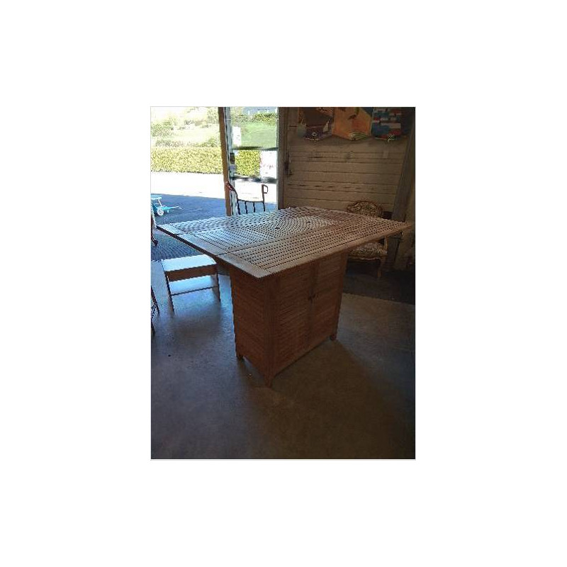 BAR TABLE MANGE DEBOUT DE JARDIN A ABATTANTS 2 PORTES TECK