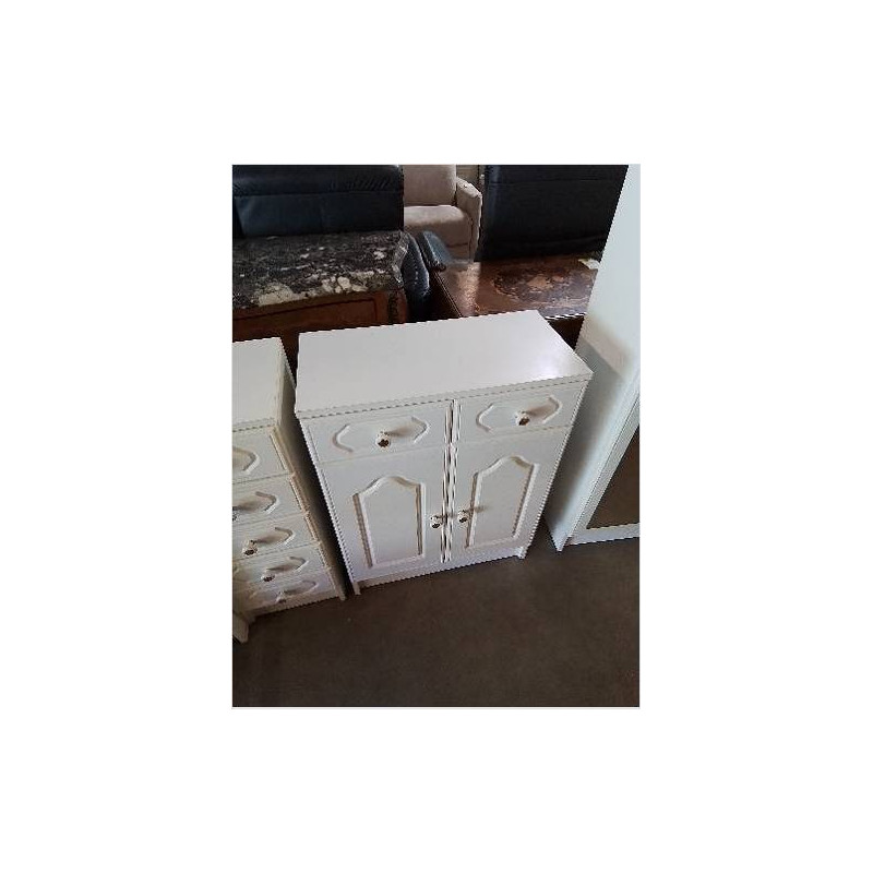MEUBLE DE SALLE DE BAIN BOIS MOULURÉ BLANC 2 TIROIRS 2 PORTES 