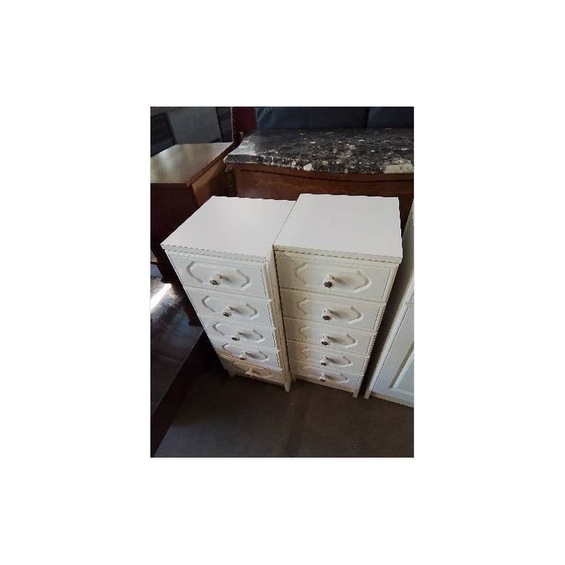MEUBLE DE SALLE DE BAIN BOIS MOULURÉ BLANC 5 TIROIRS 