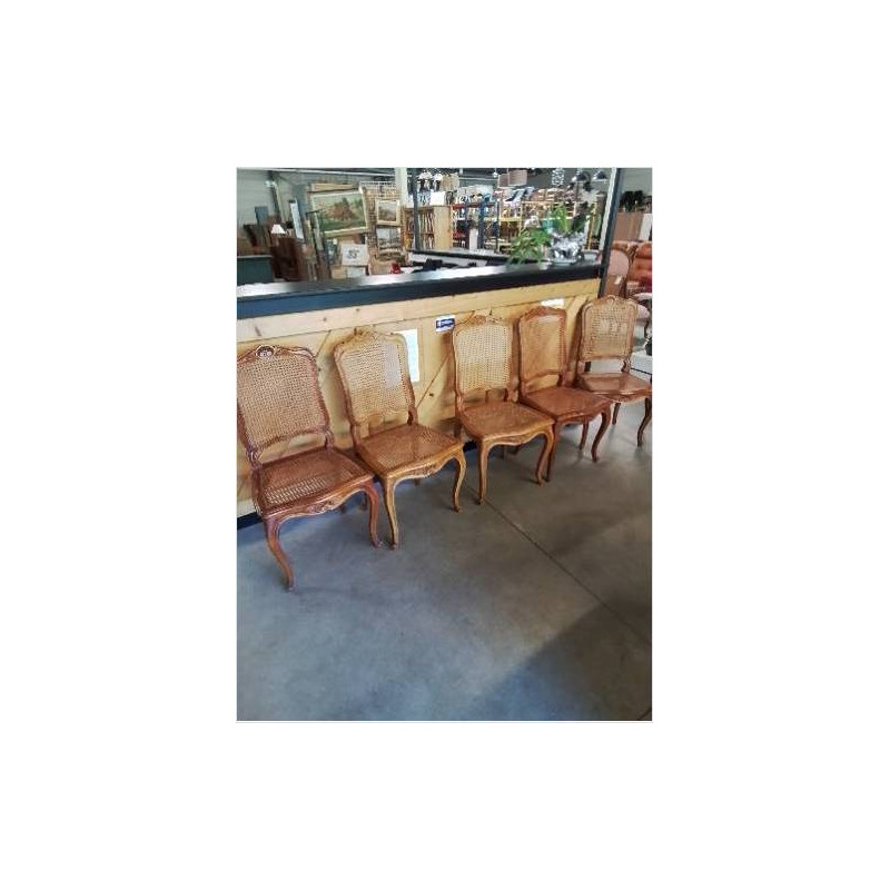 6 CHAISES BOIS CLAIR ASSISE ET DOSSIER CANNÉ STYLE RÉGENCE COQUILLE 