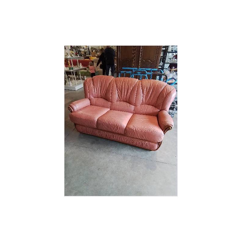 CANAPÉ CONVERTIBLE BOIS ET CUIR SAUMON 