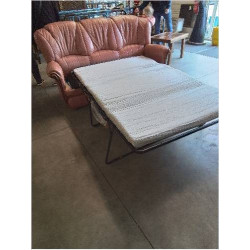 CANAPÉ CONVERTIBLE BOIS ET CUIR SAUMON 