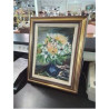 HUILE SUR TOILE BOUQUET AU VASE BLEU O.DANILO CADRE MOULURÉ DORÉ 