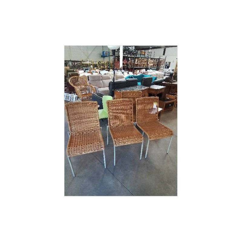 4 CHAISES PIÈTEMENT MÉTAL GRIS ASSISE OSIER