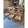 6 CHAISES A ENTRETOISE BOIS CLAIR PAILLÉ DOSSIER 3 BARREAUX PIEDS BALUSTRE