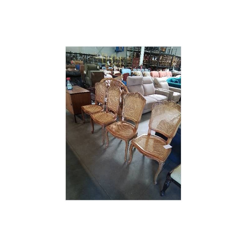 4 CHAISES BOIS CLAIR ASSISE ET DOSSIER CANNÉE STYLE RÉGENCE COQUILLE 