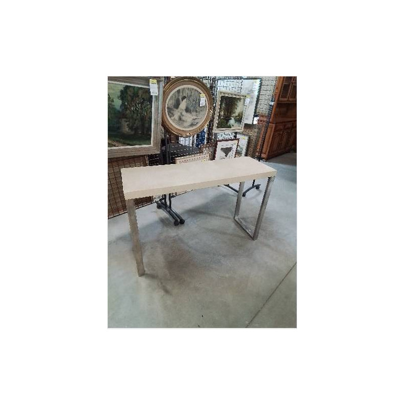 CONSOLE RECTANGULAIRE ANNÉES 70 PIÈTEMENT MÉTAL CHROMÉ PLATEAU BOIS GAINE ECRU