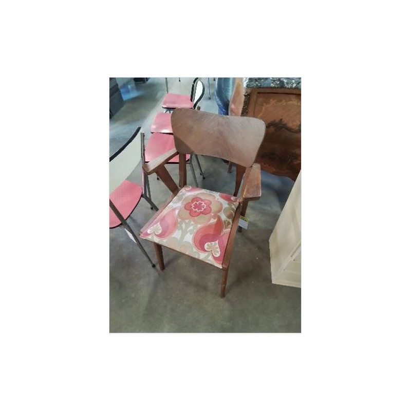 BRIDGE BOIS CAPITONNÉ TISSU ECRU ROSE FLEURI ANNÉES 50