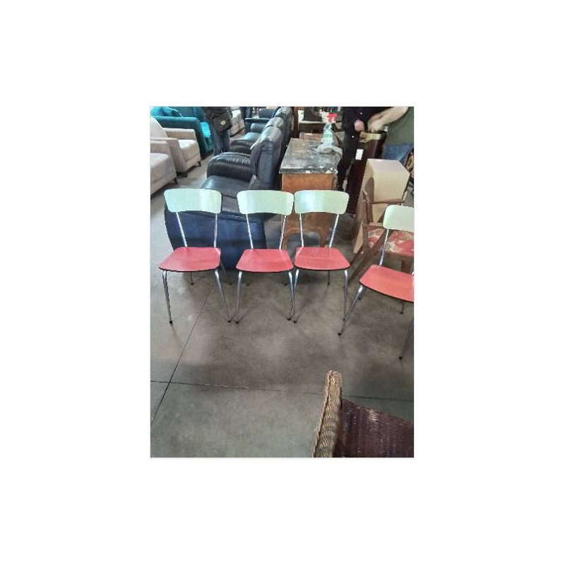4 CHAISES FORMICA ROUGE ET JAUNE PIÈTEMENT MÉTAL CHROMÉ ANNÉES 70