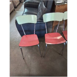 4 CHAISES FORMICA ROUGE ET JAUNE PIÈTEMENT MÉTAL CHROMÉ ANNÉES 70