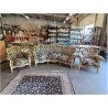 SALON 3 PIECES STYLE LOUIS XV BOIS DORÉ VELOURS DAMASSE