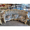 SALON 3 PIECES STYLE LOUIS XV BOIS DORÉ VELOURS DAMASSE