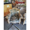 SALON 3 PIECES STYLE LOUIS XV BOIS DORÉ VELOURS DAMASSE