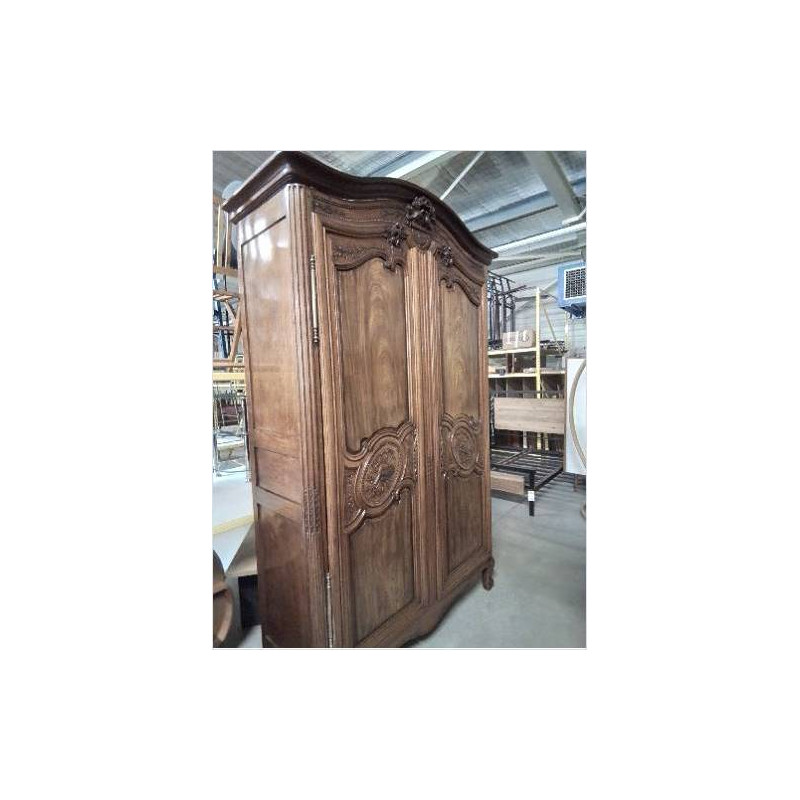 ARMOIRE DE MARIAGE CHENE  AUX COLOMBES AUX OUTILS ARATOIRES A LA GERBE DE BLE   XIXE 245X155X55CM