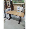 TABLE BISTROT RECTANGULAIRE PIÈTEMENT BOIS CHOCOLAT PLATEAU BOIS CLAIR ANNEES 40