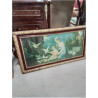  CHROMOLITHOGRAPHIE SCÈNE RELIGIEUSE CADRE DORÉ ET  ROUGE 77,5X36CM