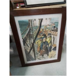 AQUARELLE PÊCHEURS SUR LE...