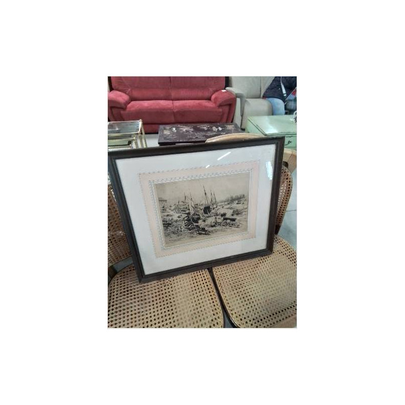 GRAVURE VIEUX PORT DE NORMANDIE XIXE   MAXIME LALANNE -1827 1886-  36X26,5CM