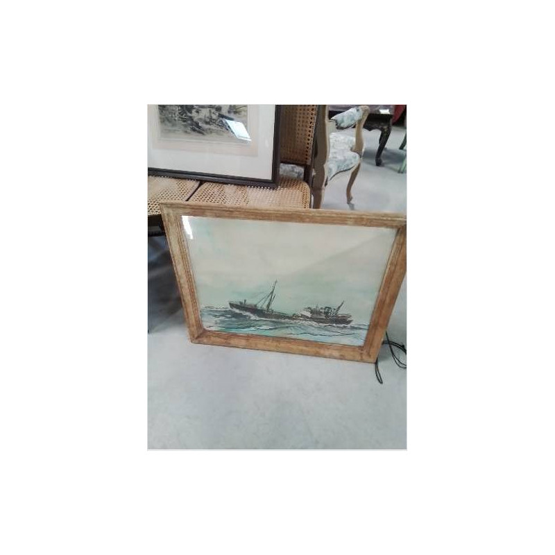 AQUARELLE ET PASTEL CHALUTIER EN MER WILLIAM MORGAN -1921 1995- 65,5X49CM