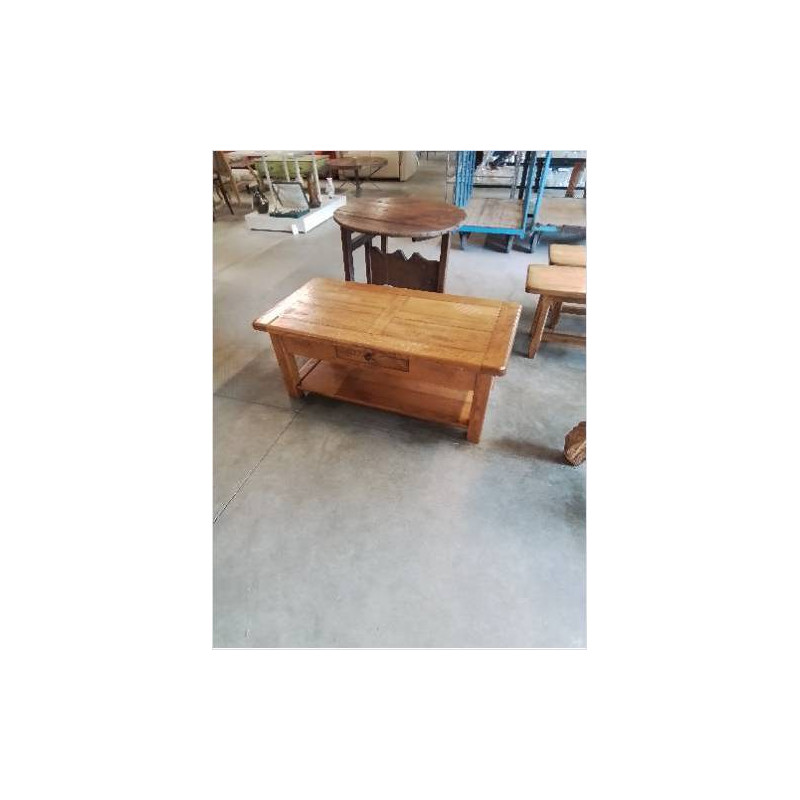 TABLE BASSE RECTANGULAIRE CHÊNE CLAIR 2 NIVEAUX 1 TIROIR