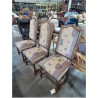 6 CHAISES BOIS CLAIR CINTRÉ A ENTRETOISE  TISSU JAUNE ROUGE AUX BLASONS ET TISSU FLEURI