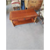 TABLE BASSE RECTANGULAIRE BOIS CLAIR A COLONNES 2 NIVEAUX 1 TIROIR 2 TABLETTES 