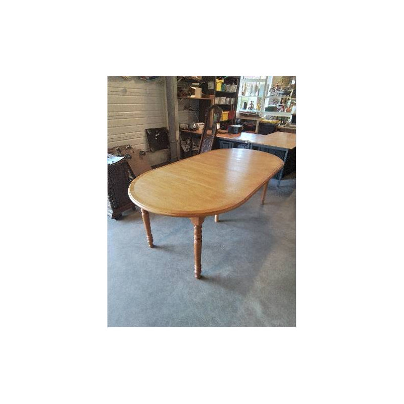 TABLE RONDE EXTENSIBLE BOIS CLAIR 5 PIEDS TOURNÉS 110X74CM 2RALLONGES DE 49,5CM 