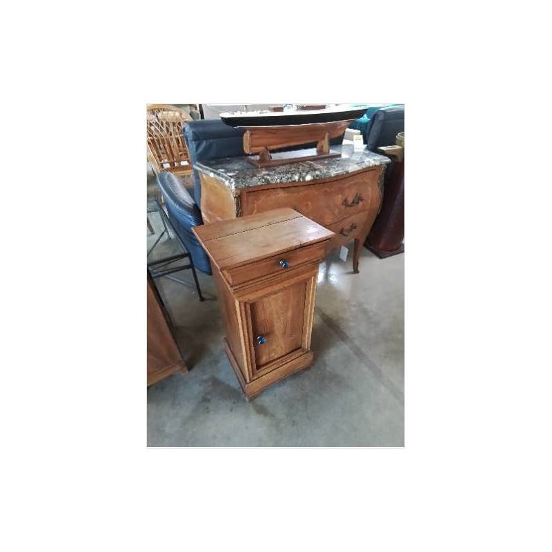 CHEVET BOIS MOULURÉ LOUIS PHILIPPE 1 TIROIR 1 PORTE POIGNÉES BLEU