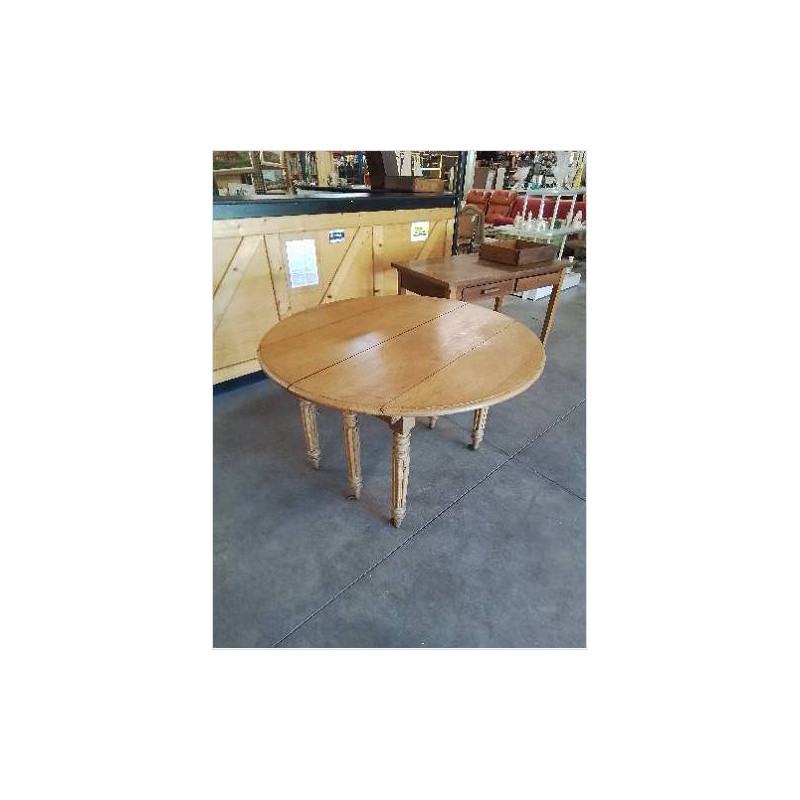 TABLE RONDE EXTENSIBLE DE 80CM BOIS CLAIR A ABATTANTS 6 PIEDS 114X73,5CM (VENDUE SANS RALLONGE)