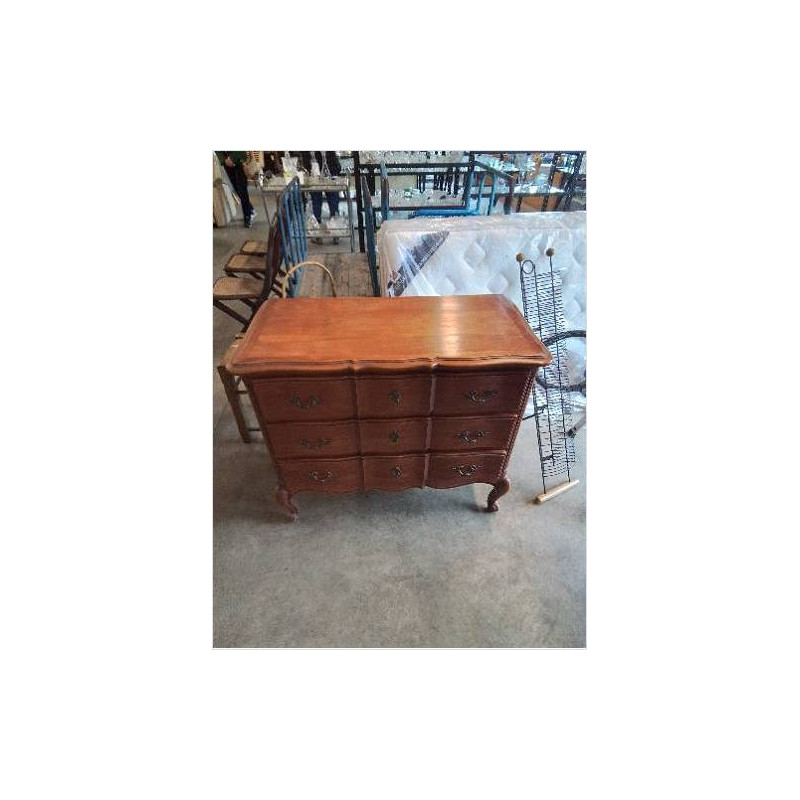 COMMODE A RESSAUT BOIS CLAIR 3 TIROIRS PIEDS CAMBRÉS STYLE LOUIS XV 