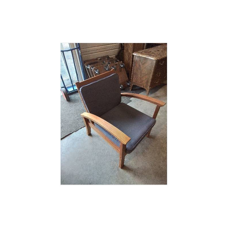 FAUTEUIL DE JARDIN BOIS CLAIR AVEC COUSSINS TISSU TAUPE PROLOISIRS