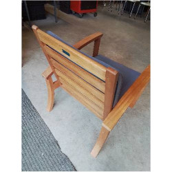 FAUTEUIL DE JARDIN BOIS CLAIR AVEC COUSSINS TISSU TAUPE PROLOISIRS