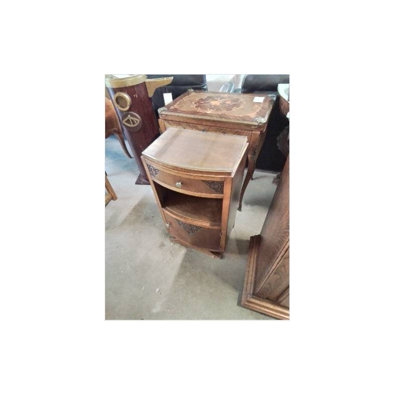 CHEVET 1 TIROIR 1 NICHE  1 PORTE BOIS GRAVÉ DESSUS PLATEAU VERRE ART DÉCO 